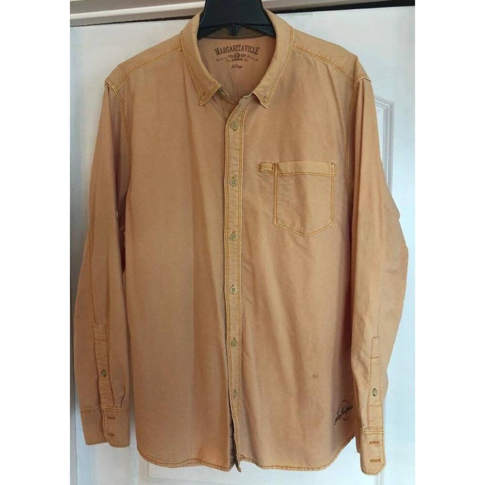 Margaritaville 'Washed in the Ocean' Long Sleeve Men's Shirt Size XL Pale Orange